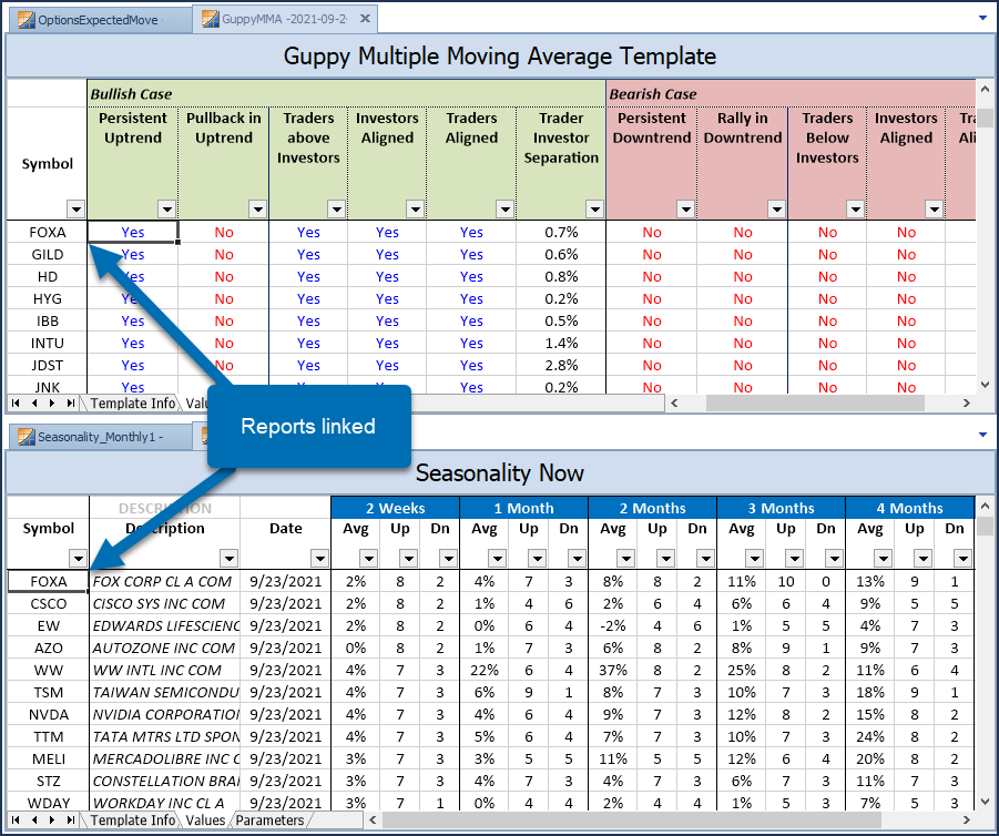 Multiple reports auto-linked and synchronized